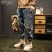 Men's Clothing Plus Size Casual Jeans Loose Fit Workwear Style Tapered Cuffs Trendy Denim Pants_mkmklike.com