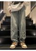 Men's Five Pointed Star Jeans High Street Style Straight Leg Loose Wide Leg Pants Summer Trendy_mkmklike.com