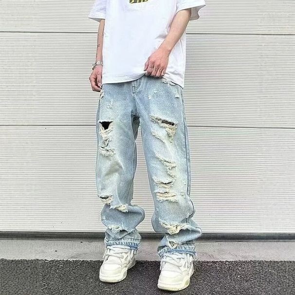 Men's Clothing Men's Retro Wide Leg Trousers Vibe High Street Fashion Washed Ripped Jeans Brand Design Casual Men's Clothing_mkmklike.com