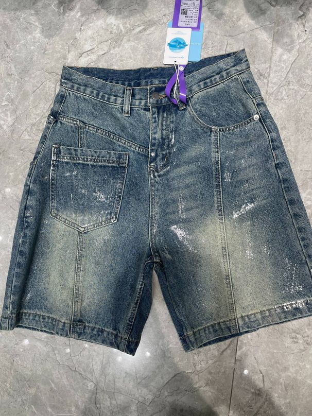 Unisex Summer Denim Shorts 2026 Retro American Patchwork Design Loose Fit Five Point mid Waist Blue with Pockets Machine Washable_mkmklike.com