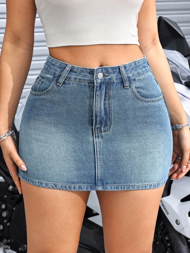 Women's Clothing Style Ladies Retro Distressed Versatile Street Denim Skirt Jeans_mkmklike.com
