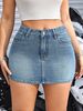 Women's Clothing Style Ladies Retro Distressed Versatile Street Denim Skirt Jeans_mkmklike.com
