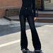 High Waisted Stretch Flared Jeans for Women Slimming Design Frayed Edges Black Platform Jeans_mkmklike.com