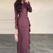 Women's Clothing solid color round neck ruffled long temperament dress_mkmklike.com