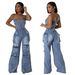 Women's Clothing Casual Fashion Tube Top Women's Slim Denim Jumpsuit Overalls_mkmklike.com