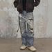 Men's Distressed Patchwork Denim Jeans – Vintage Streetwear, Relaxed Straight Fit & Comfort Stretch (Blue, S-3xl)_mkmklike.com