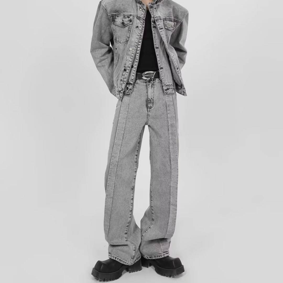 Men's Washed Straight Leg Jeans - Classic Comfort Stretch Denim Pants For Casual & Everyday Wear_mkmklike.com