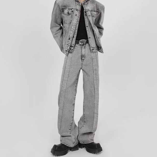 Men's Washed Straight Leg Jeans - Classic Comfort Stretch Denim Pants For Casual & Everyday Wear_mkmklike.com