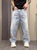 Unisex High-Waisted Ripped Jeans With Ink Splatter Pattern Retro Straight Leg Trousers For Spring And Autumn_mkmklike.com