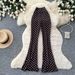 Retro High-Waisted Polka Dot Flared Pants For Women, Loose Fit Wide Leg Trousers With Stretch Waistband, Korean Style Boho Chic Lounge Palazzo Pants_mkmklike.com