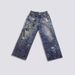 Women's Clothing Printed Flower Trompe L'oeil Vintage Distressed Heavy Low Waist Loose Jeans_mkmklike.com