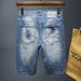 Men's Vintage Paint Splatter Distressed Denim Shorts Slim Straight Fit Retro Washed Knee-Length Jean Shorts_mkmklike.com