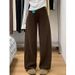 Clair Brown Wide-Leg Jeans For Women, Autumn And Winter New Style, Plus Size, Pear-Shaped Body, High Waist, Loose Fit,_mkmklike.com