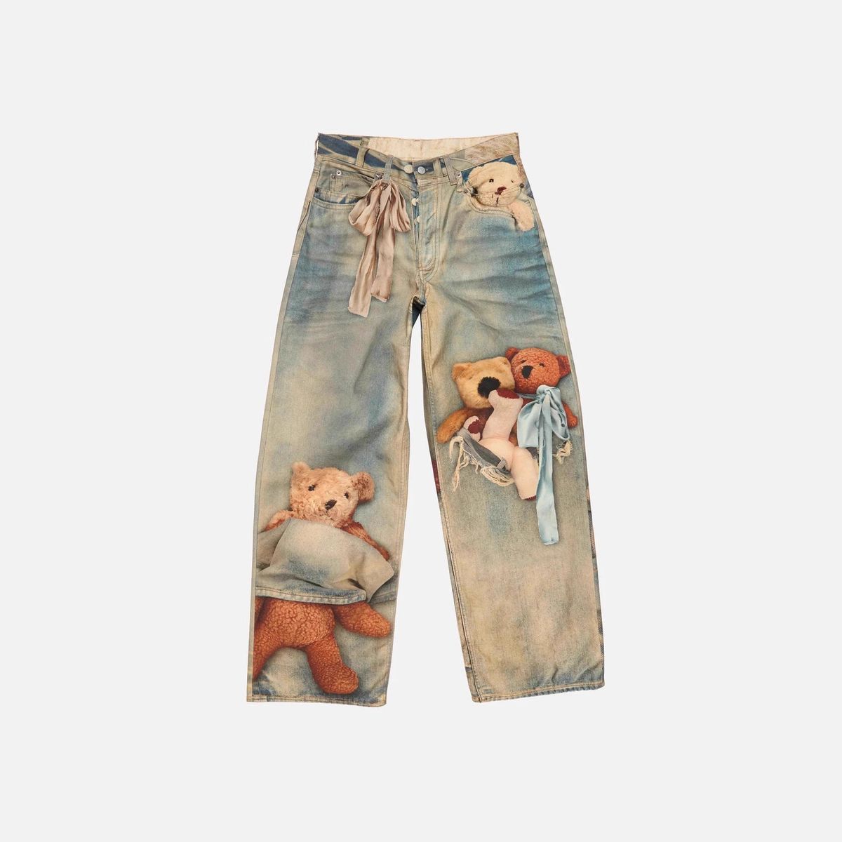 High Street Style Men's And Women's Graffiti Print Ripped Jeans Mid Waist Loose Long Pants European American Fashion Lace Up_mkmklike.com