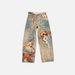 High Street Style Men's And Women's Graffiti Print Ripped Jeans Mid Waist Loose Long Pants European American Fashion Lace Up_mkmklike.com