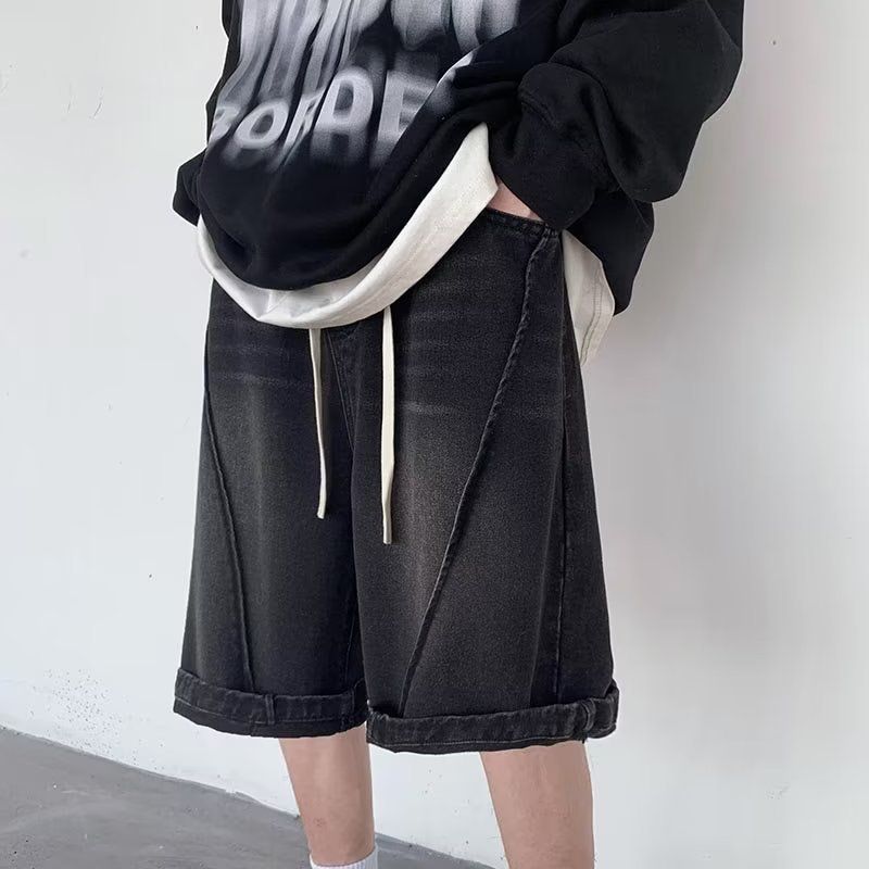 Washed and distressed denim shorts men's summer 2023 new American retro handsome pants straight loose shorts_mkmklike.com