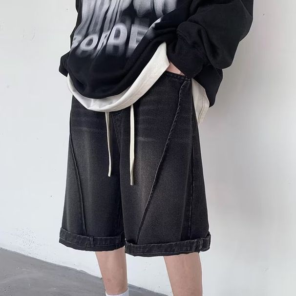 Washed and distressed denim shorts men's summer 2023 new American retro handsome pants straight loose shorts_mkmklike.com