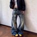 Men's Clothing Men's Vintage Washed Loose Straight Leg Jeans - Distressed Denim Pants With Bamboo Knot Texture For Casual Wear (Blue, S-3XL)_mkmklike.com