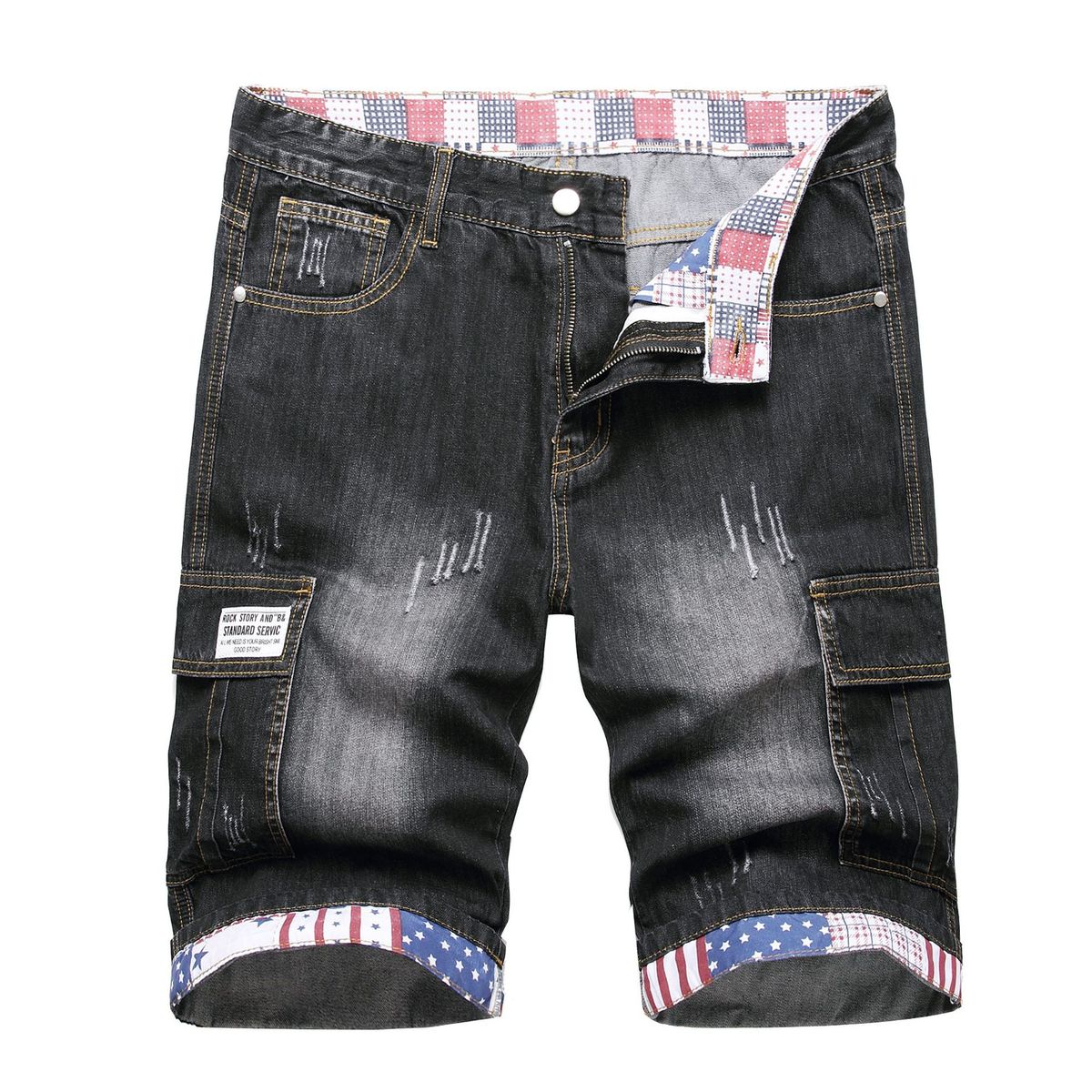 Men's Utility Cargo Jeans – Vintage Washed Black Denim With Multi-Pockets (28-46) | Raw Hem & Zip Fly For Streetwear Styling_mkmklike.com