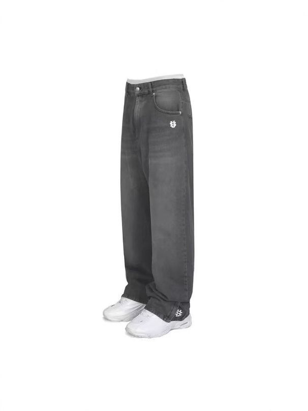 Men's Washed Grey Denim Jeans - US Embroidered Streetwear Jeans With 100% Cotton Comfort_mkmklike.com
