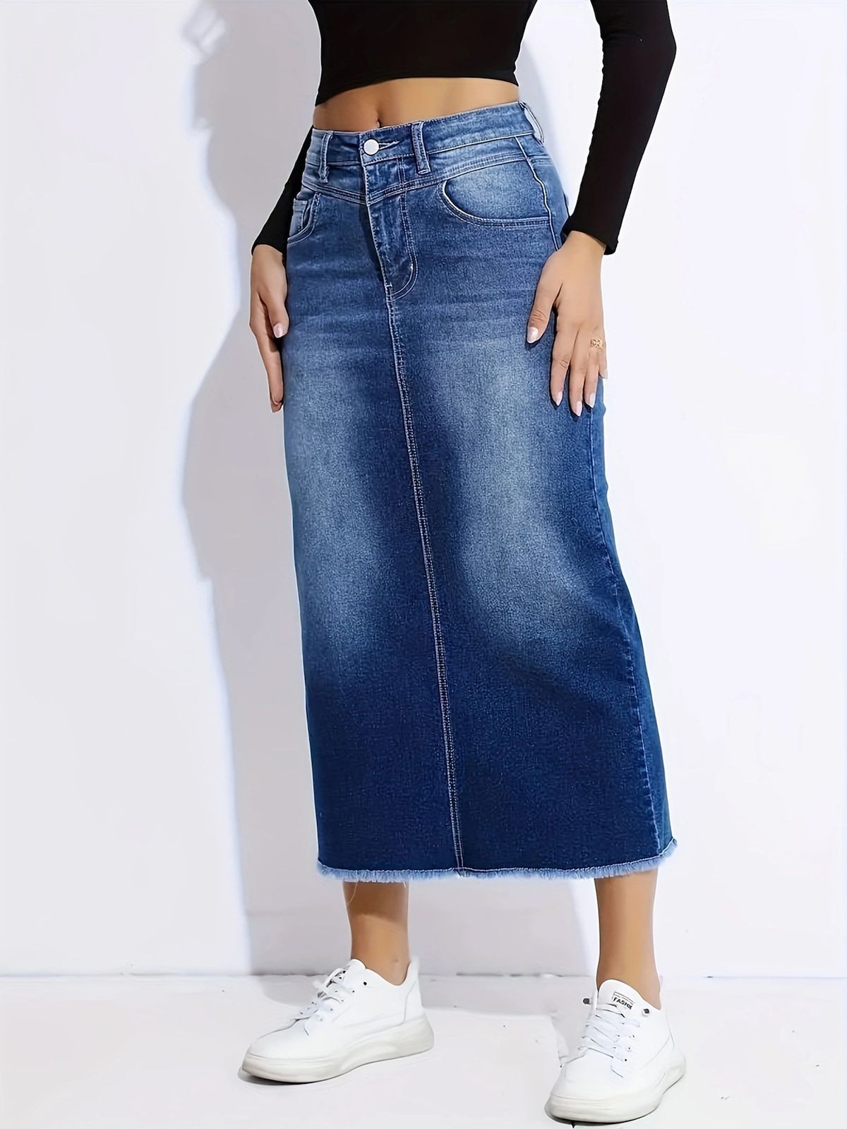 Women's Clothing Hip Skirt New Spot Women's Clothing Raw Edge Split Jeans Women_mkmklike.com