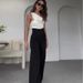 Women's Clothing fashion solid color oblique collar slim fit top high waist wide leg pants suit_mkmklike.com