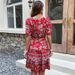 Women's Flower Print Waist Wrapped Wine Red Dress_mkmklike.com