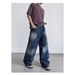American Style Rivet Lightning Denim Jeans For Men And Women, Wide-Legged Distressed Wash Vintage Drop-Crotch Trousers, Trendy Streetwear Design_mkmklike.com