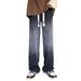 Men's Straight Leg Jeans Midweight mid Waist Black Trousers Slight Stretch American High Street Style Loose Fit for Spring/Autumn/Summer_mkmklike.com