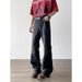 Men's Clothing Retro Washed Black Wide Leg Jeans Loose Fit Japanese Casual Style Unisex Straight Leg Design Trousers American High Street Versatile_mkmklike.com