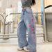 Women's Retro Hip Hop Floral Embroidered Jeans Trendy Distressed Street Style Personalized Washed Denim_mkmklike.com