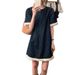 Deep Blue Lace Patchwork Denim Dress For Women's Summer New Design, Loose And Slimming Straight Tube Short Skirt_mkmklike.com