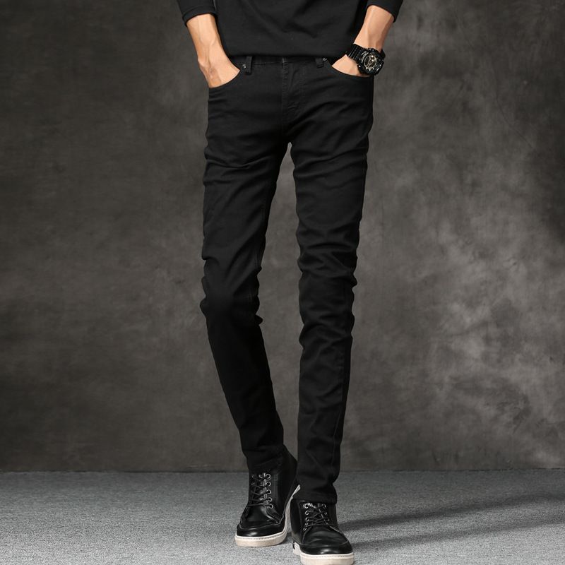 Slim Fit Stretch Jeans For Men - Comfortable Black Skinny Denim Pants With Elastic Waistband & Zip Fly (Multiple Sizes Available)_mkmklike.com