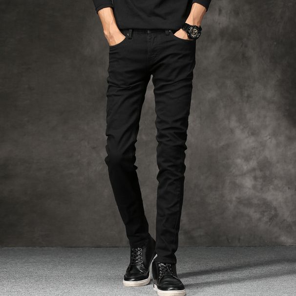 Slim Fit Stretch Jeans For Men - Comfortable Black Skinny Denim Pants With Elastic Waistband & Zip Fly (Multiple Sizes Available)_mkmklike.com