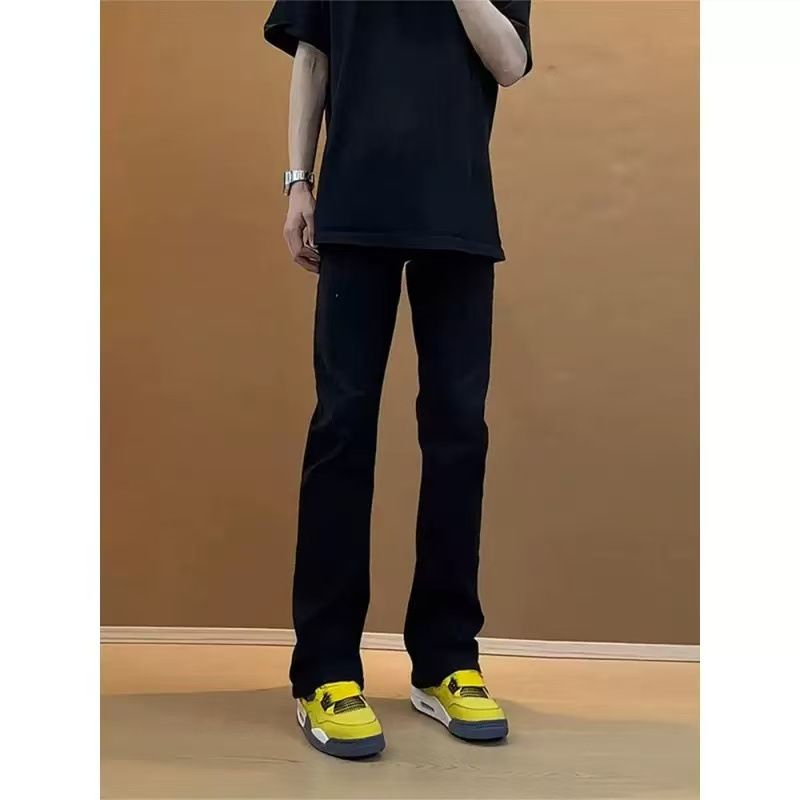Men's Clothing Men's Straight Leg Jeans Light Blue Frayed Edge Cross Patterned Retro Trendy Youth Spring Fashion Pants_mkmklike.com