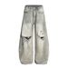 Wasteland Style Distressed Dirty Denim Scimitar Pants Men's Trendy Punk Paint Splatter Washed Wide-Leg Trousers_mkmklike.com