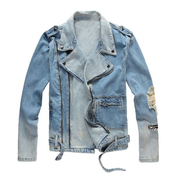 Men's Clothing American Retro Hole Men's Motorcycle Denim Jacket Jacket Destroyed Slim Fit Jacket Men Autumn And Winter 404_mkmklike.com
