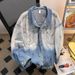 Unisex Denim Jacket With Gradient Floral Embroidery - Loose Fit Workwear Style For Men & Women Fashion Trends_mkmklike.com