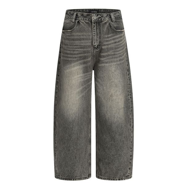 Punk Denim Scimitar Pants Men's Street Fashion American Style Loose Fit Vintage Washed Edge Wide-Leg Trousers_mkmklike.com