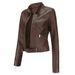New-style leather jacket women's short jacket spring and autumn vertical collar women's leather jacket cross-border thin-style leather jacket_mkmklike.com