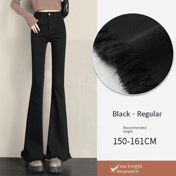 Women's Clothing High Waist Flared Hem Jeans For Women – Vintage Washed Distressed Denim Pants (Retro Blue, Black, XS-2XL)_mkmklike.com