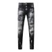 Men's Distressed Slim Fit Jeans Black Grey Washed Denim Pants with Paint Splatter And Knee Rips Streetwear Skinny Trousers_mkmklike.com