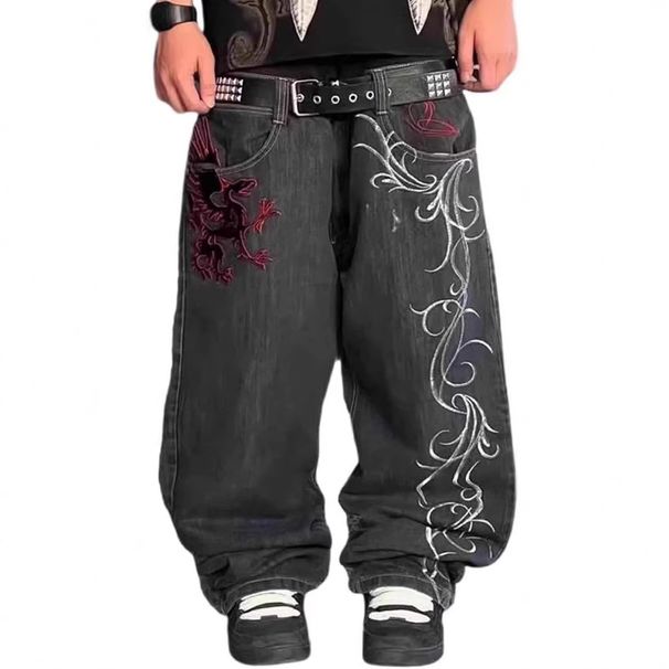 Men's Clothing Men's Dark Gothic Style Retro Straight Leg Jeans High Street Embroidered Pants For Formal & Casual_mkmklike.com
