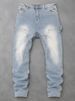 Men's Clothing High Street Jeans, Washed And Distressed Light Blue, Logging Workwear Style, Men's Street Vintage Casual Pants_mkmklike.com