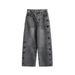 Men's Washed Distressed Embroidered Jeans American Style Casual Wide Leg Curved Trousers For Spring Autumn_mkmklike.com