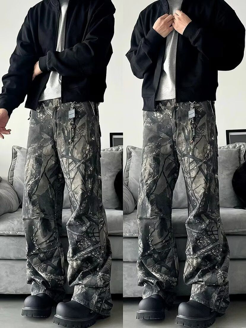 Retro Camo- Unisex Loose Fit Cargo Pants For Men & Women, Straight-Leg Cleanfit Style, Lightweight & Breathable For All Seasons_mkmklike.com