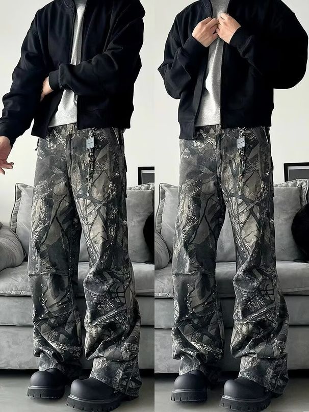 Retro Camo- Unisex Loose Fit Cargo Pants For Men & Women, Straight-Leg Cleanfit Style, Lightweight & Breathable For All Seasons_mkmklike.com