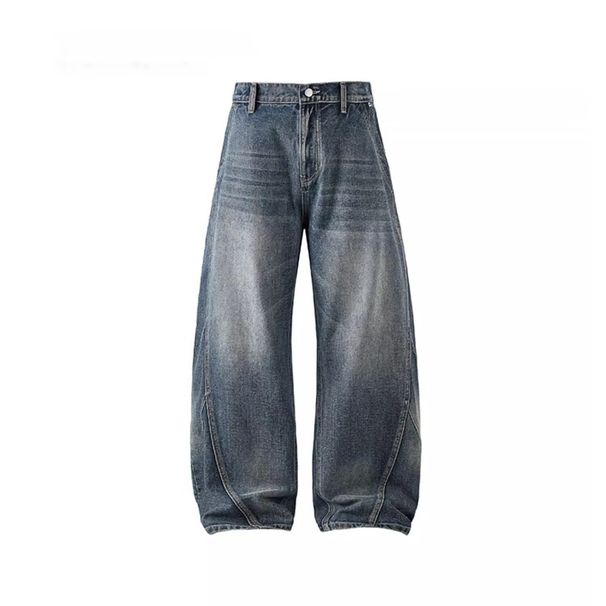 Men's Clothing Men's Wide Leg Curved Blade Jeans Washed Distressed Retro Style Spring Summer Loose Trendy Versatile Trousers_mkmklike.com
