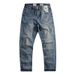Retro Style Stretchy Denim Trousers Japanese Casual Washed Straight Leg Blue Cotton mid Waist Long Pants for Men_mkmklike.com