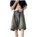 Men's Clothing Retro High Street Men's Denim Shorts Summer Style Casual Trendy Five Point Frayed Hem Mid Length Versatile Shorts_mkmklike.com